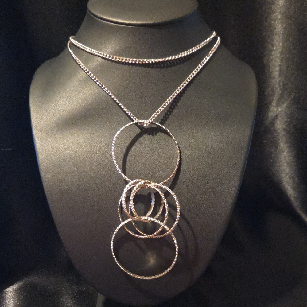 Express Geometric Circles Long Statement Necklace - image 1